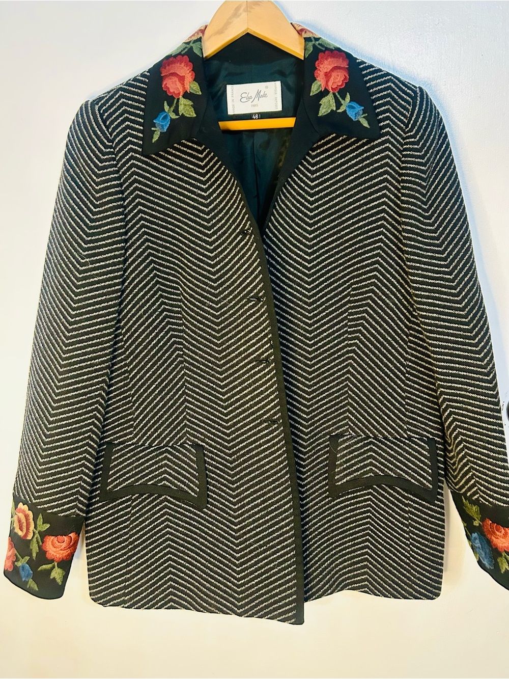 Black & White Chevron Embroidered Collar Blazer